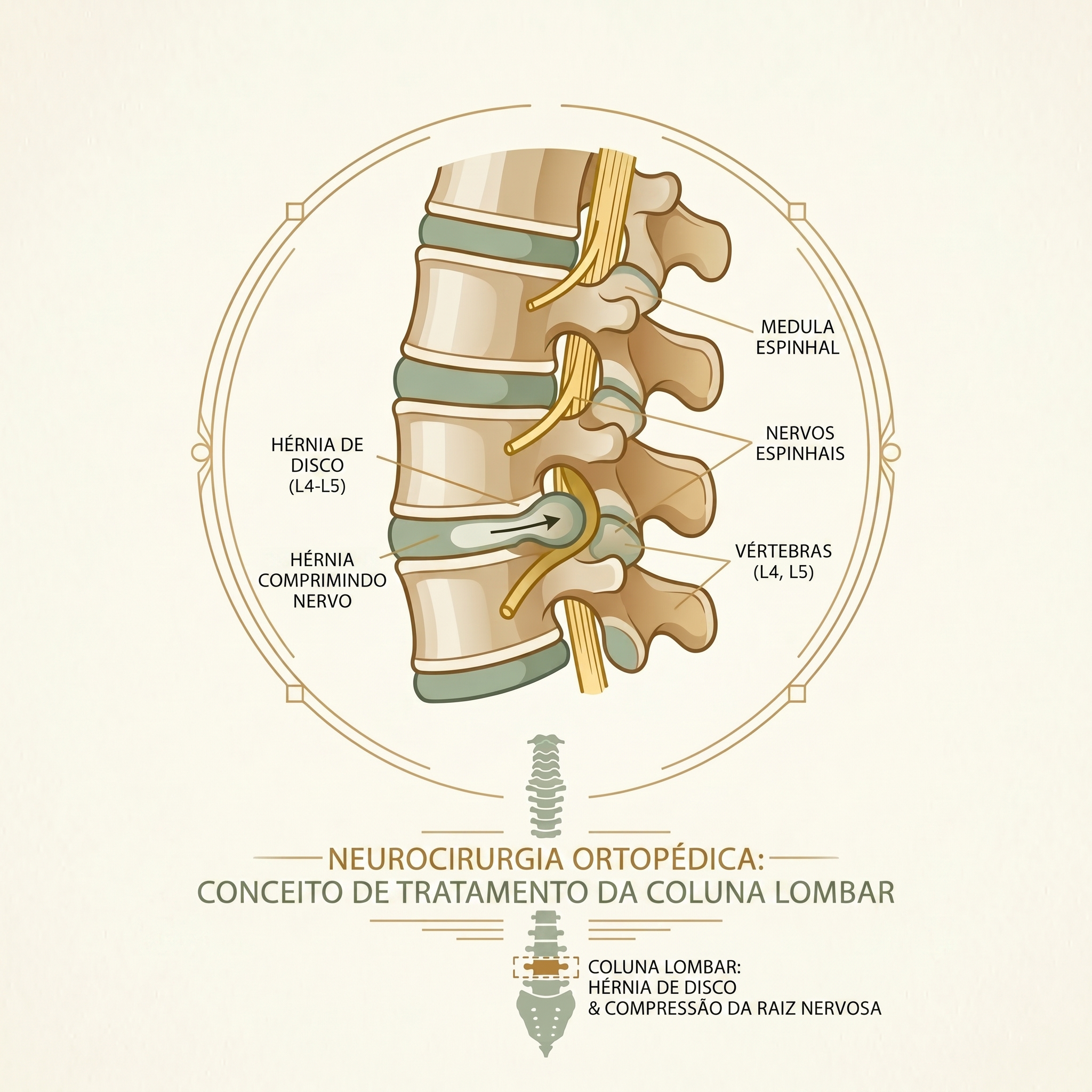 Ilustração de coluna vertebral e tratamento