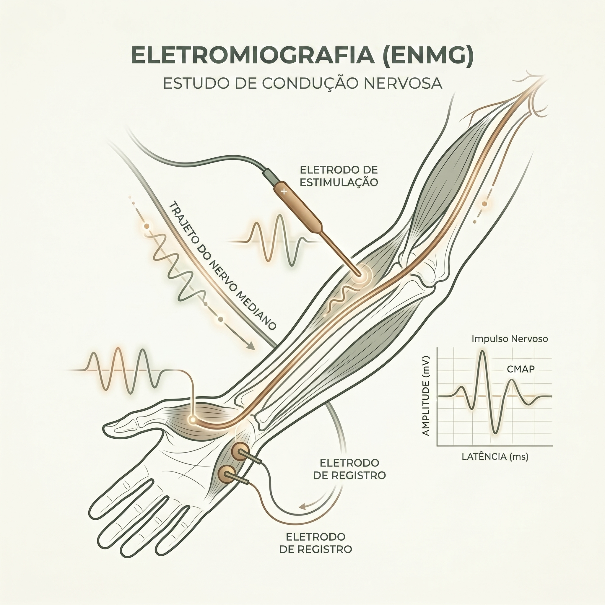 Ilustração de eletroneuromiografia — condução nervosa